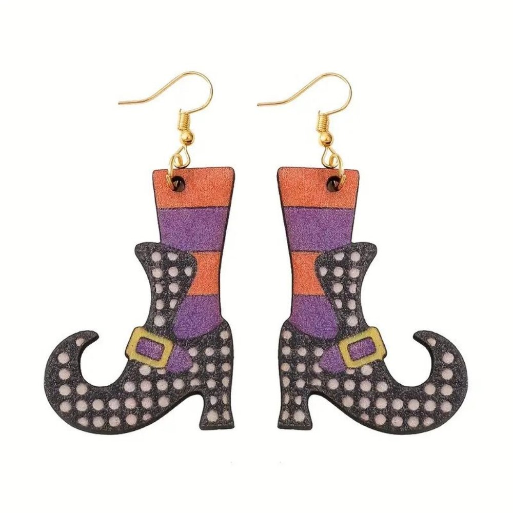 🔥HOST PICK🔥 Witch's Boots Earrings Wood Gold Dangle